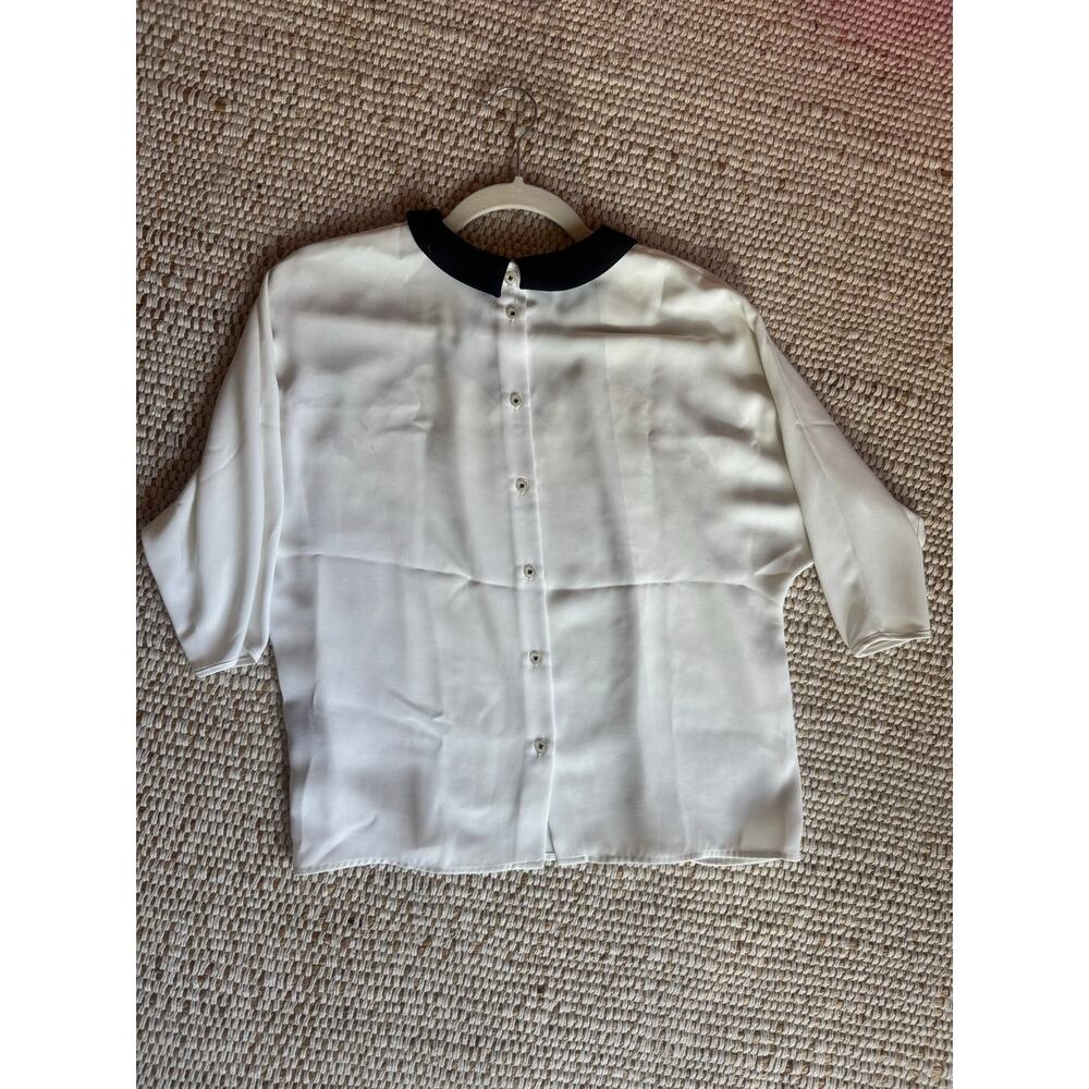 Cop Copine Paris White Blouse with Embroidered Lace Mesh Overlay Collar Top S - Picture 5 of 10